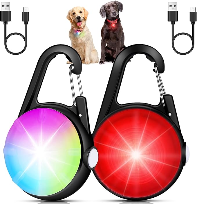 2 Pack Dog Collar Light, 4 Modes Clip On Dog Lights for Night Walking, Glow in the Dark LED Pet Collar Charm, Rechargeable...