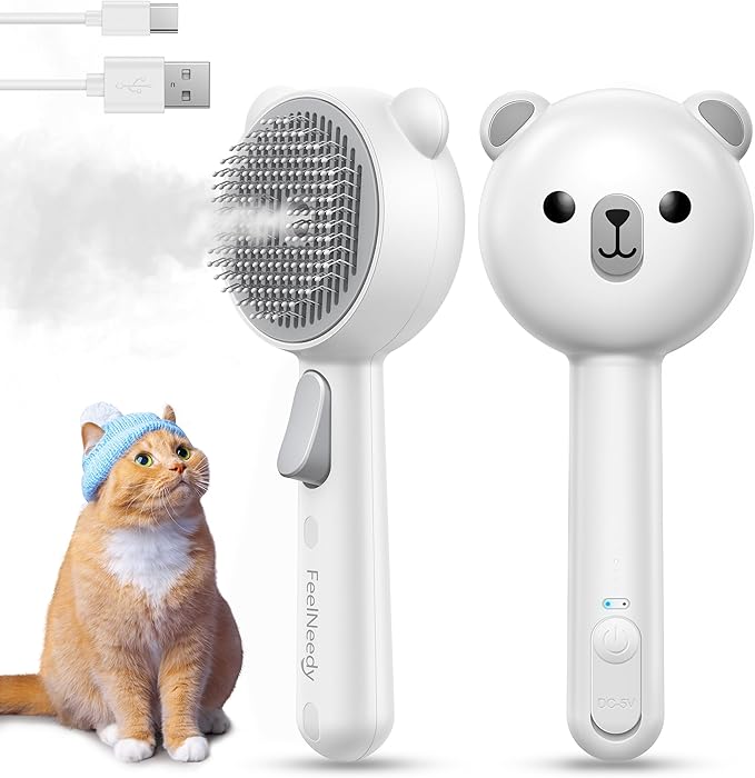 Cat Steam Brush, Brushes for Indoor Cats with Release Button, Dual Speed Spray USB Rechargeable Grooming Supplies, Cat Bru...