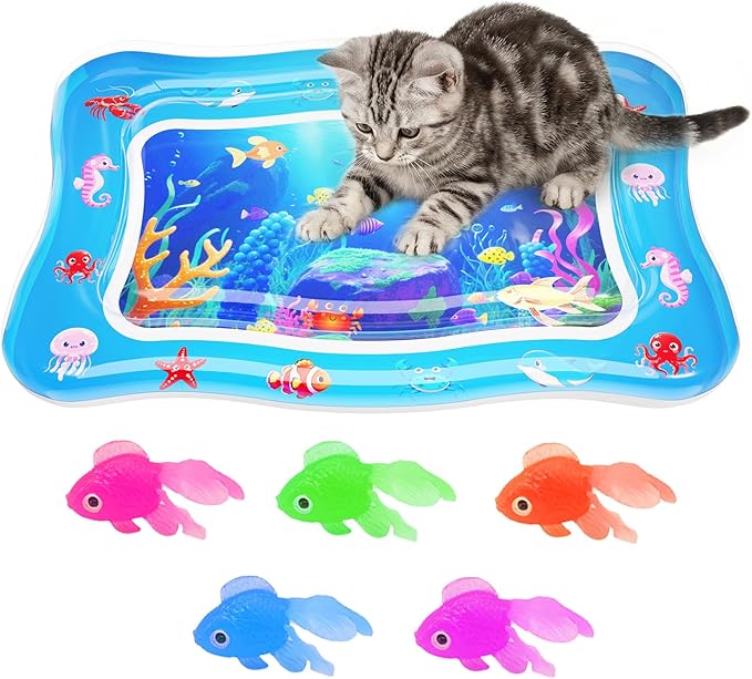 Aoioploa Cat Water Mat - Interactive Cat Toys Upgraded Thickened 0.7mm PVC Cooling & Heating Water Bed with Floating Fish,...