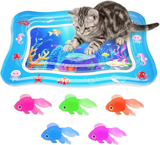 Aoioploa Cat Water Mat - Interactive Cat Toys Upgraded Thickened 0.7mm PVC Cooling & Heating Water Bed with Floating Fish,...