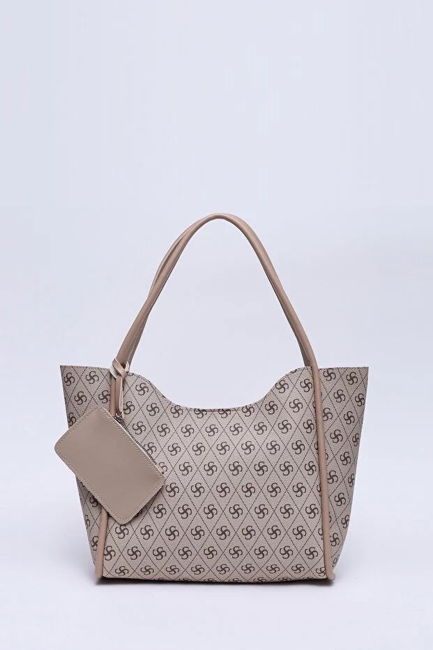 Monogram Mink SHK108 Faux Leather Women Hand And Shoulder Bag With Wallet And Makeup Bag
