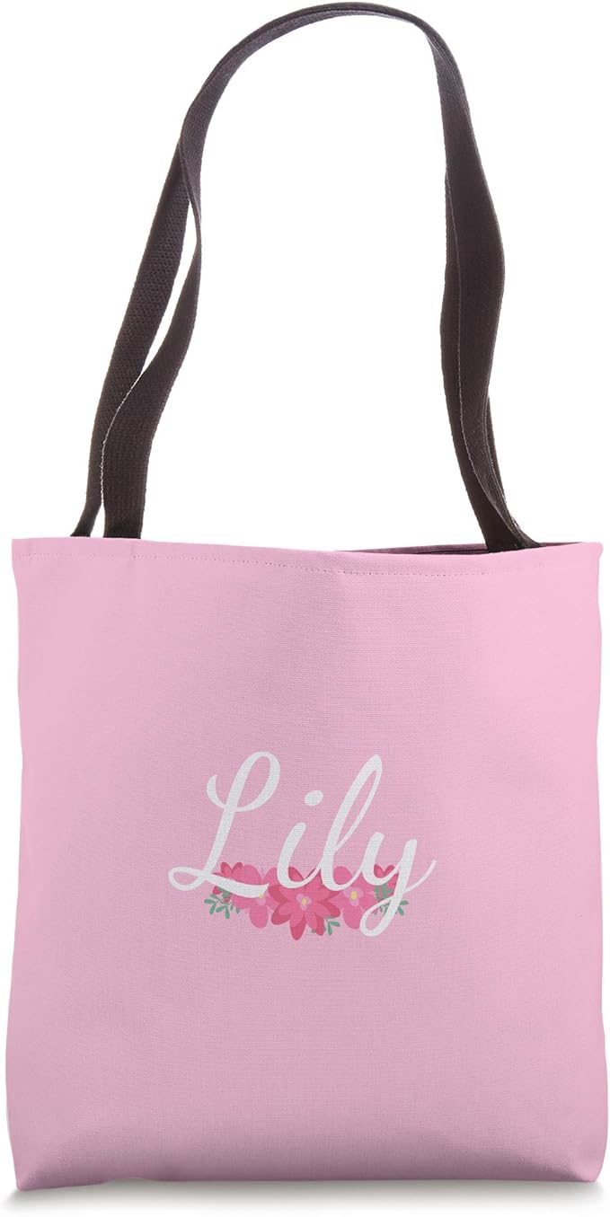 Custom Lily Gift Personalized Name Flowers Floral Pink Tote Bag