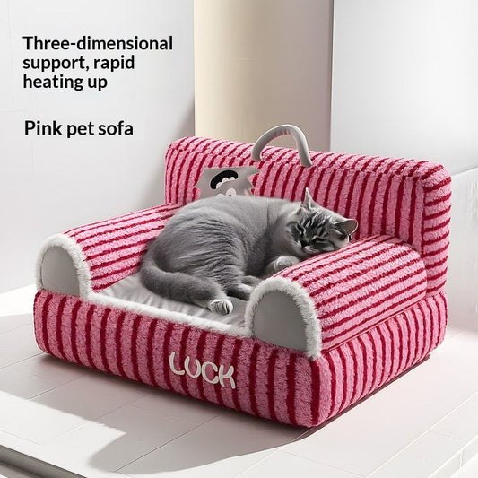 Cat Bed Pet Plush Sofa Cat Striped Raised And Thickened Non-Slip Sofa