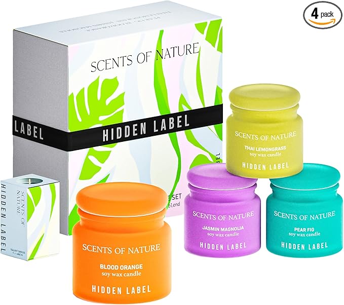 Hidden Label 4 Pack Candles for Home Scented, Aromatherapy Jar Candle Gifts for Women, Natural Candles Non Toxic Candles S...
