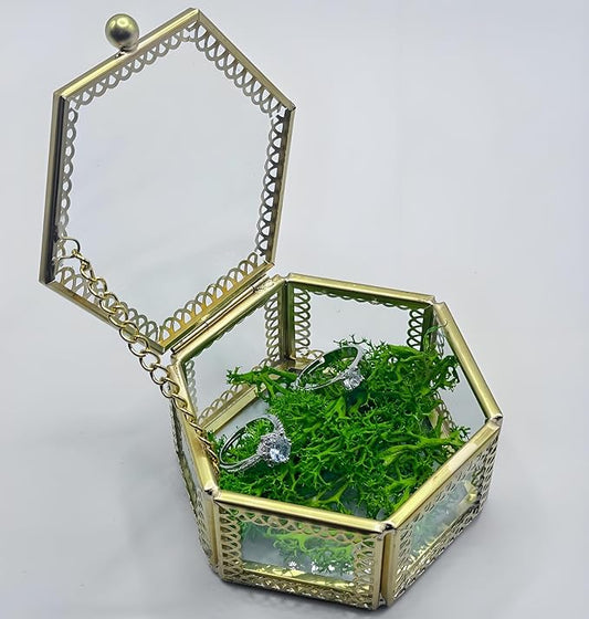WHSLILR Vintage Glass Jewelry Box - Hexagon Keepsake Box for Storage Ring Earring Trinket, Jewelry Organizer and Decorativ...