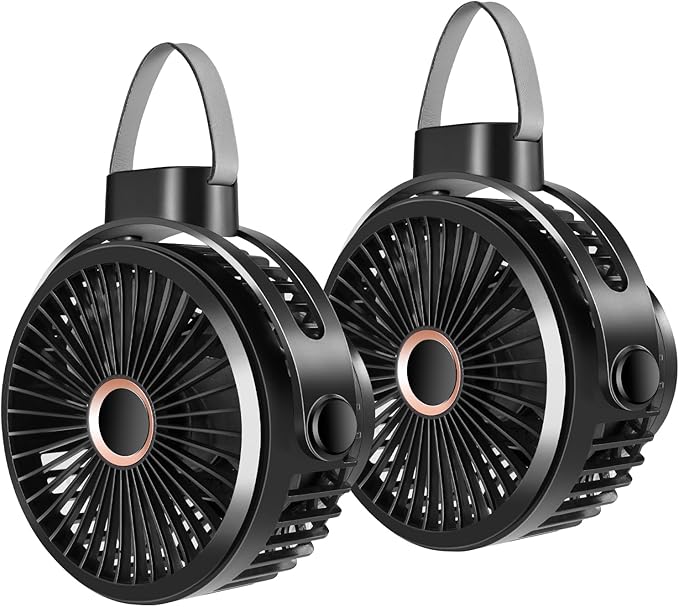Odoland 2 Packs 10000mAh Camping Rechargeable Fan with Hanging Hook Carabiner, Portable Battery Operated Tent Fan, Quiet S...