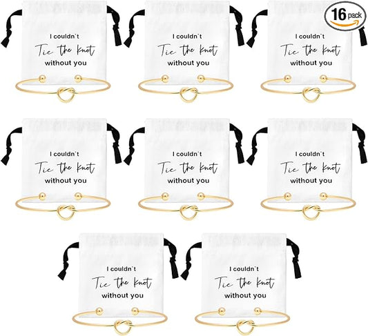 CEELGON 16 Pcs Jewelry Pouch Set of 8 Linen Cotton Small Drawstring Bags & Bridesmaid Knot Bracelet Jewelry Packaging Prop...