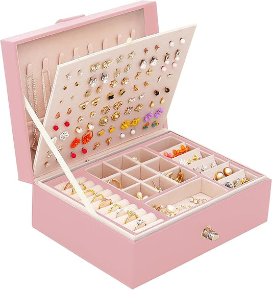 QBestry Girls Jewelry Box Earring Holder Organizer for Girls Earring Organizer Teen Jewelry Box Organizer for Girl Pink je...