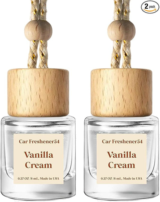C Classy Hanging Car Air Freshener 2 Pack, Vanilla Cream Essential Oil Diffuser, Long-Lasting Fragrance, Cute Glass Bottle...
