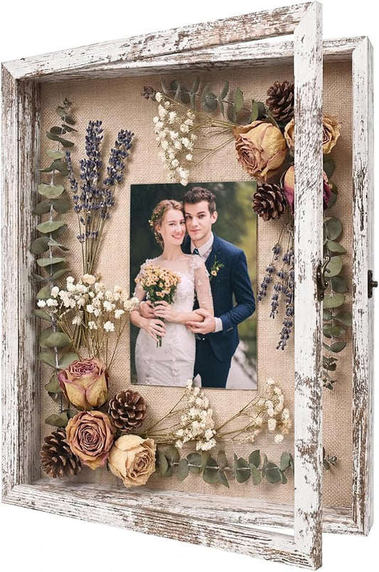 TILBLKUP Shadow Box Frame Display Case 13x16 Shadow Box with Linen Back, Real Glass Window Door with Hinge, Picture Frame ...