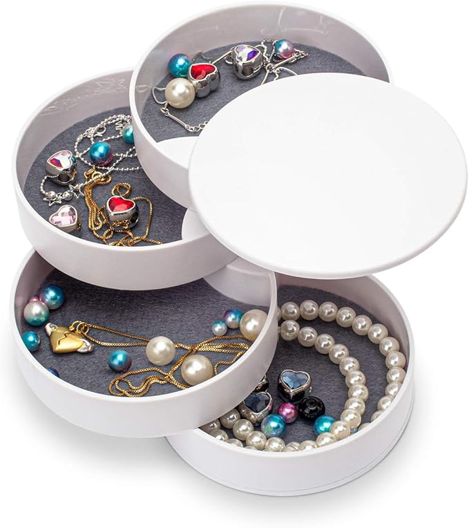 Jewelry Organizer, Small Jewelry Box Earring Holder for Women Gifts for Mom, Jewelry Storage Box 4-Layer Rotatable Jewelry...