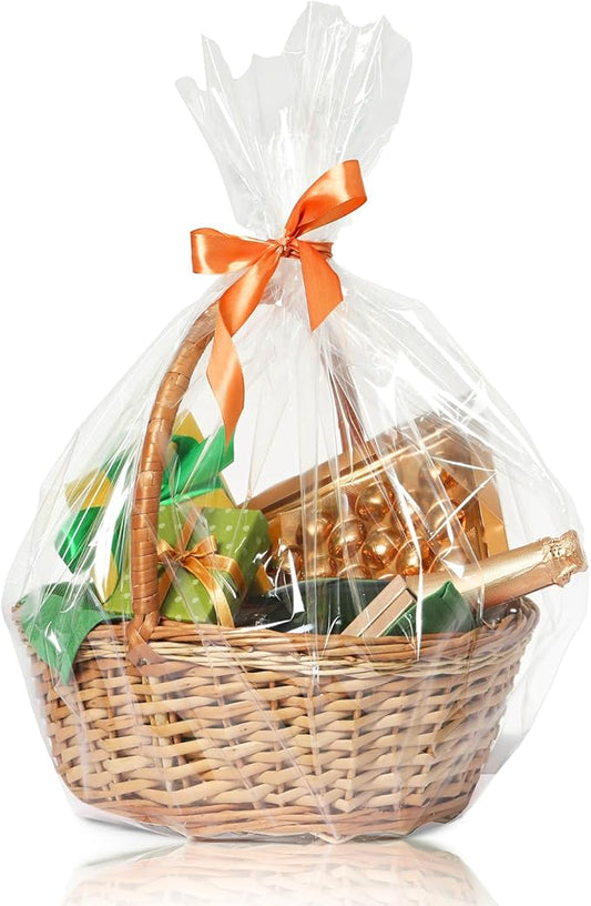 WIKDAY Cellophane Wrap for Gift Baskets 5 PCS 18x30 Inches Large Clear Cello Gift Bags with Ties Plastic for Gift Giving, ...