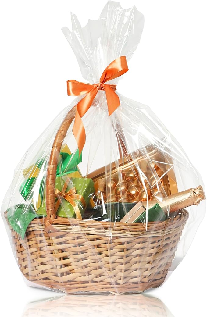 WIKDAY Cellophane Wrap for Gift Baskets 5 PCS 18x30 Inches Large Clear Cello Gift Bags with Ties Plastic for Gift Giving, ...