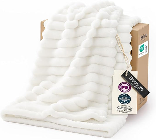 Bedsure GentleSoft White Throw Blanket for Couch - Cozy Soft Blankets for Women, Cute Small Fleece Throws for Girls, House...