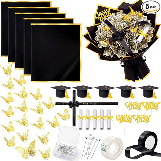 113 Pcs 2026 Graduation Money Bouquet Kit for Her, DIY Cash Flower Gift Set, Graduation Money Bouquet Supplies with 3D But...