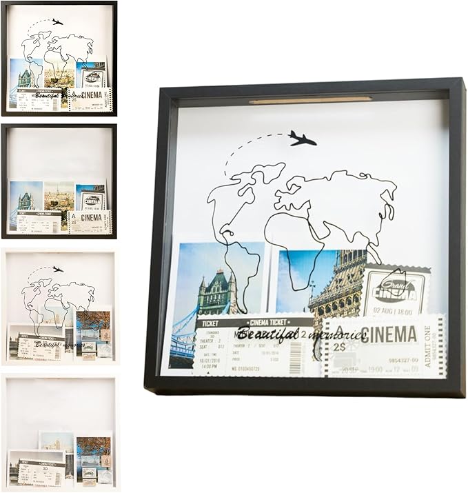 Xuanzuly Adventure Archive Box, Travel Shadow Box with Slot, Shadow Box with Slot, Black and White, Store Memories: Money ...