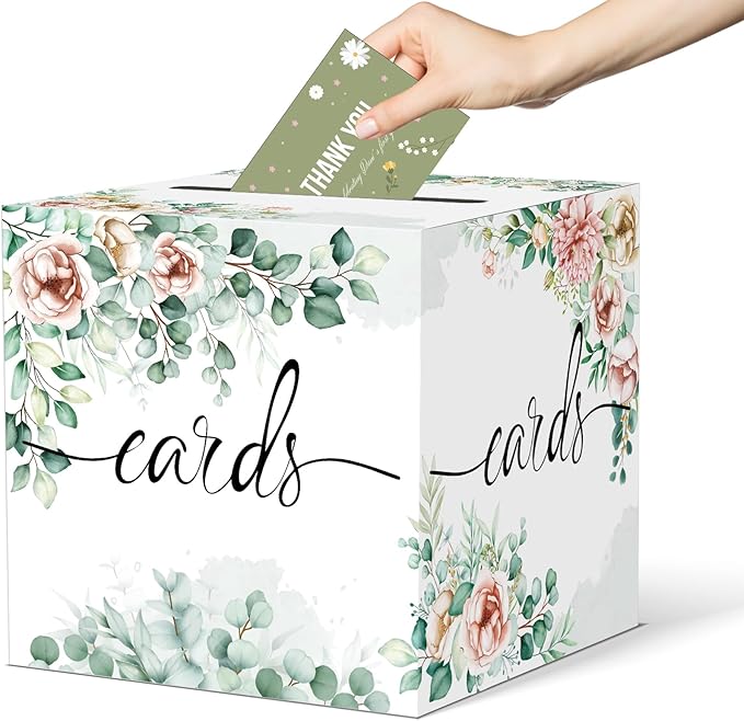 Watercolor Greenery and Floral Card Box Wedding Card Box Holder Gift Cards Receiving Box for Party Graduation Bridal or Ba...