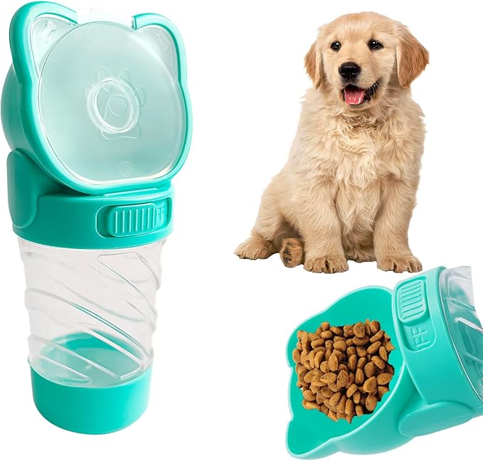 Dog Water Bottle Portable,Leak Proof Puppy Water Bottle Dispenser with Food Container,Lightweight Travel Water Bowl for Do...