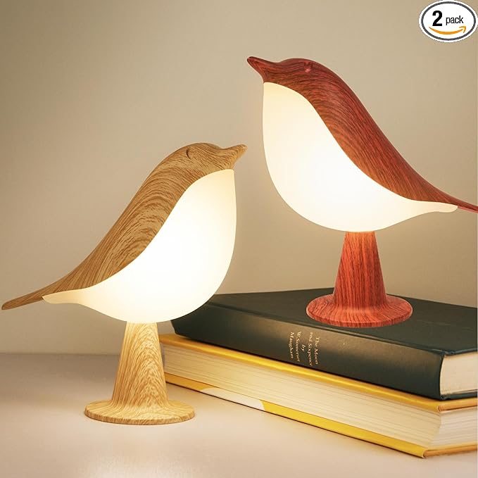 Deogos 2 Cute Bird Lamps Combo,Small Bedside Lamps with 3 Color Temperature and Adjustable Brightness,Rechargeable Cordles...