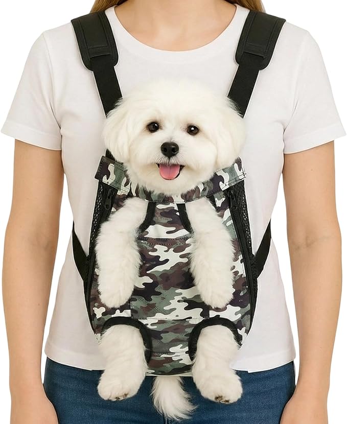 Dog Backpack Carrier, Front Pocket for Essentials, Pet Sling Front Backpacks for Small Medium Dogs 7-11 Lbs, Legs Out, Adj...