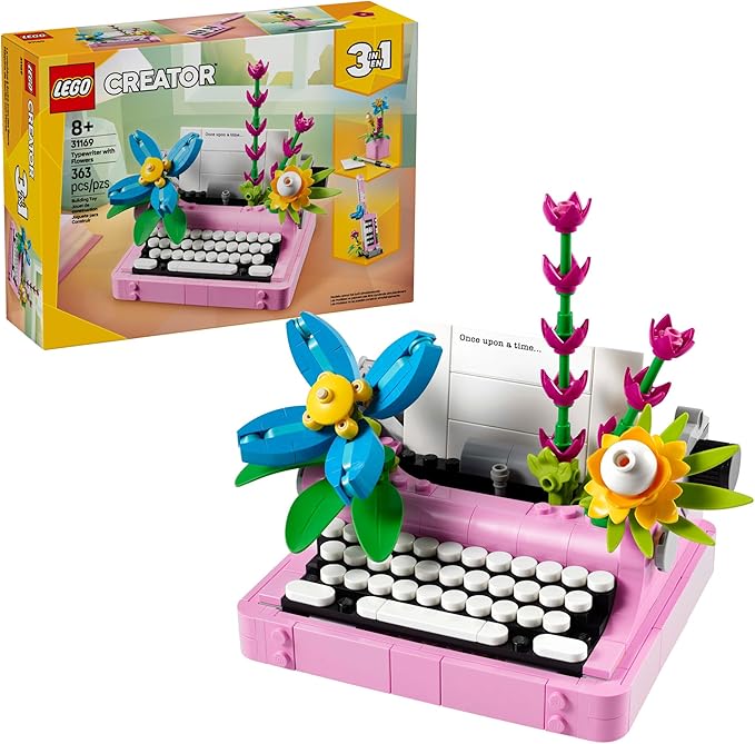 LEGO Creator 3 in 1 Typewriter with Flowers - Building Toy with 3 Building Options, Typewriter, Flowerpot with Pen & Noteb...