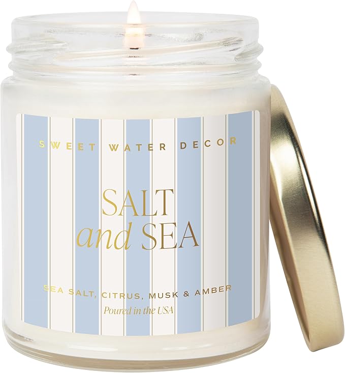 Sweet Water Decor Salt and Sea Patterned Candle – Soy Candles with Sea Salt, Citrus, Musk, Amber Aroma– 40 Hour Burn – 9oz...