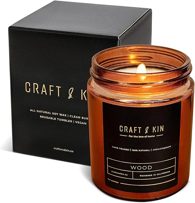 Craft & Kin Scented Candles for Men | Premium Wood Candle | All-Natural Scent for Home | Long Lasting Holiday Candles with...