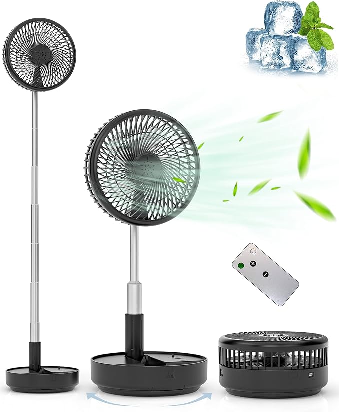 Primevolve Portable Oscillating Standing Fan,Rechargeable Battery Operated USB Floor Table Desk Fan with Remote, Bedroom C...