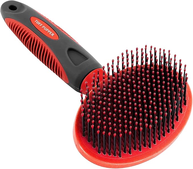 Tuff Pupper Round Bristle Soft Brush for Dogs and Cats | Gentle Grooming for Short or Long Hair | Soft Pin Tool for Sensit...