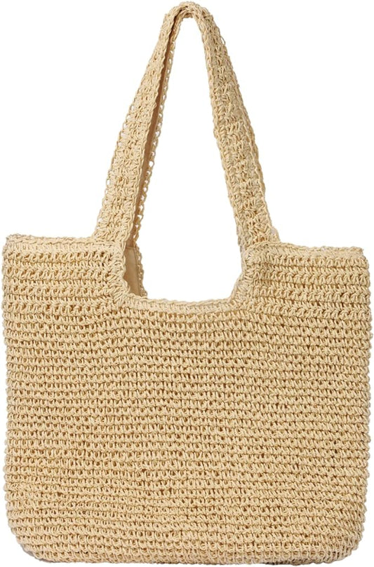 GOLDTIMO Beach Bags for Women - Summer Soft Large Woven Shoulder Purse Handbag, Beach Tote Straw Bag for Summer Vacation