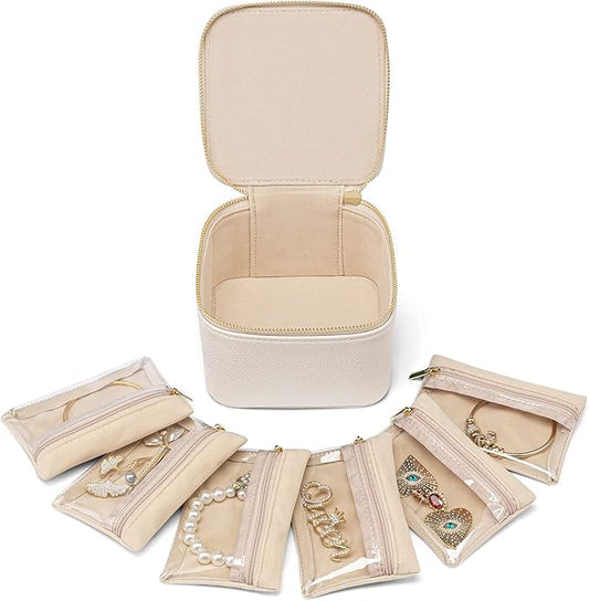 Vlando Travel Jewelry Case,Valentines Gifts,Small Jewelry Box Organizer,Travel Jewelry Storage with 6 Velvet Jewelry Zippe...