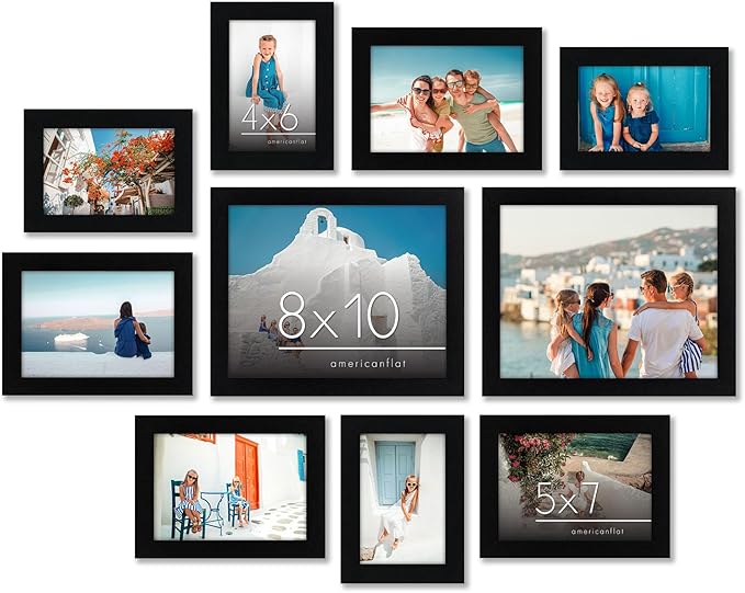 Americanflat Set of 10 Picture Frames with Shatter-Resistant Glass - Gallery Wall Frame Set with Two 8x10, Four 5x7 and Fo...