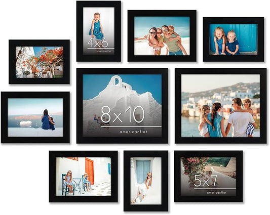Americanflat Set of 10 Picture Frames with Shatter-Resistant Glass - Gallery Wall Frame Set with Two 8x10, Four 5x7 and Fo...