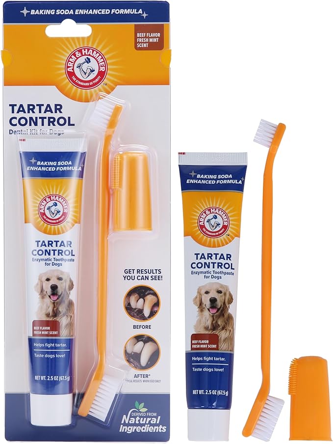 Arm & Hammer for Pets Tartar Control Dog Dental Kit, Enzymatic Toothpaste with Toothbrush and Fingerbrush, Baking Soda For...