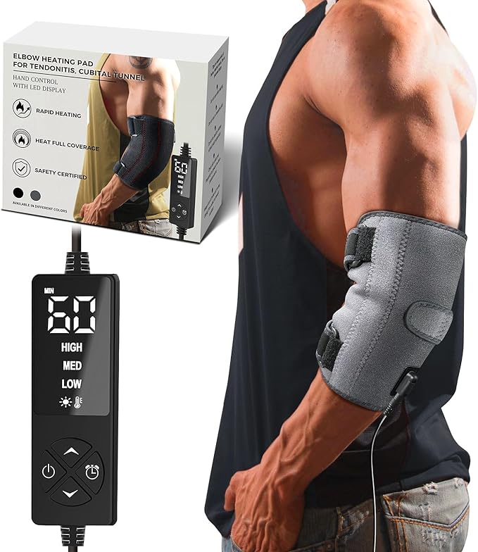 CREATRILL Elbow Heating Pad for Cubital Tunnel and Tennis Elbow Relief, Heated Elbow Brace Arm Heating Pad Sleeve for Ulna...