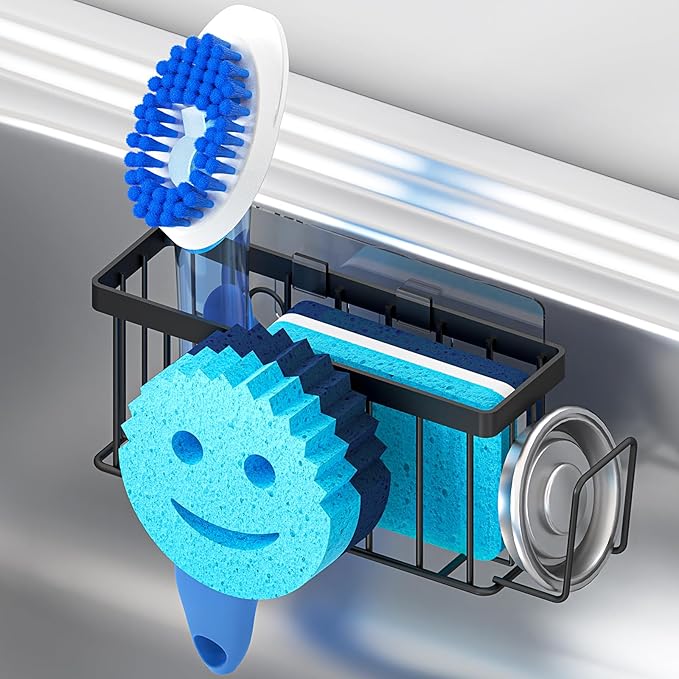 MURLONG Sponge Holder for Kitchen Sink,Sink Caddy Smiley Face,4-in-1 Sponge Holder with Suction Cups & 1 PCS Adhesive Stri...