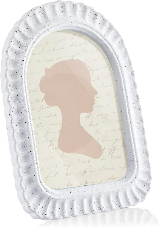AceOrbit 4x6 Inches Petal Wave Rock White Picture Frame Cute Arched Wooden Real Glass Photo Frame for Desktop Display Home...