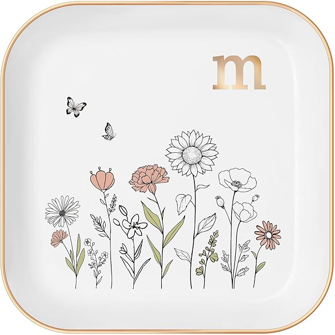Gifts for Women – Initial Ring Dish with Floral Initial Design, Gift Boxed – Perfect Birthday Gifts for Mom, Girls, Best F...
