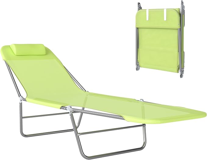 Outsunny Folding Chaise Lounge Pool Chairs, Outdoor Sun Tanning Chairs with Pillow, Reclining Back, Steel Frame & Breathab...