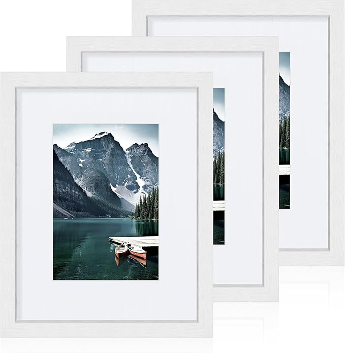 Hongkee 8x10 White Picture Frames set of 3, Made of Wooden and Glass Photo frame - Displays Picture 5x7 with Mat or 8 x 10...