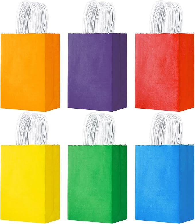 YEEHAW 24 Pack Small Gift Bags 5.8"×3.2"×8.25" Kraft Paper Bags with Handles, Party Favor Bags Bulk for Kids Birthday, Bab...