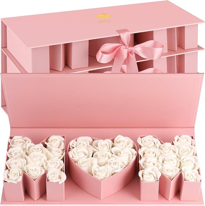 PYQTH 4 Pack Empty Flower Gift Box for Mom, Mothers Day Mom Box for Flowers Thicker Letter Shaped Gift Boxes Fillable Choc...