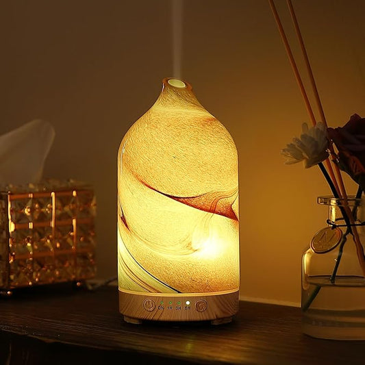Essential Oil Diffuser Hand Blown Glass Aromatherapy Diffuser - Ultrasonic Cool Mist Scent Aroma Diffuser, Whisper Quiet w...