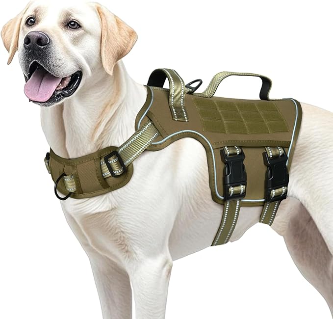 Dog Harness for Large Dogs Heavy Duty, No Pull Tactical Dog Harness with Molle System, Easy On and Off Service Dog Vest, B...