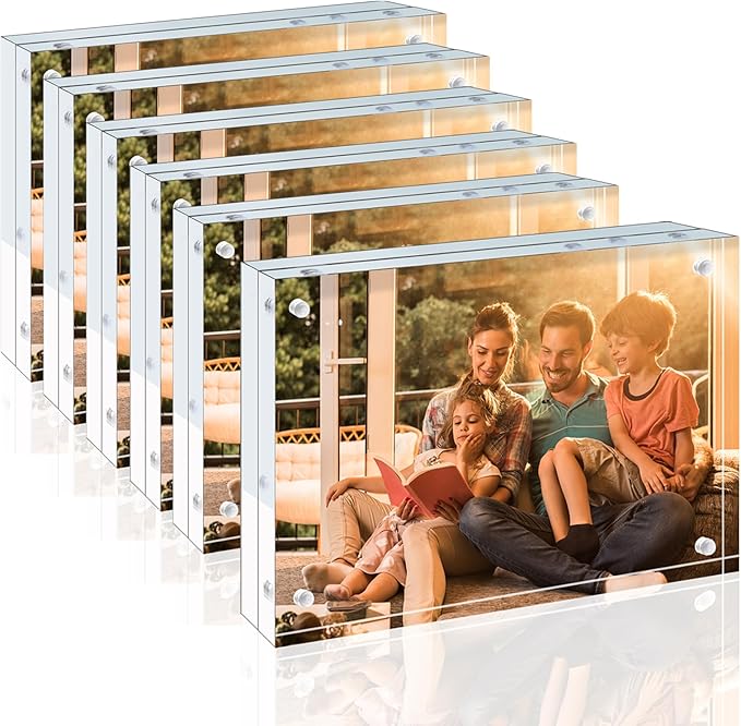 Egofine 4x6 Acrylic Frames 6 Pack, 20mm Thicker Frameless Clear Picture Frames, Double Sided Magnetic Picture Frames, Free...