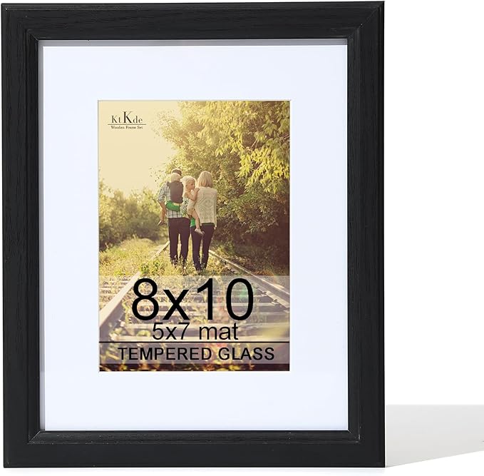 KTKDE 8x10 Picture Frame Real Glass, Display Pictures 5x7 with Mat or 8x10 Without Mat, Modern Style Wood Composite Frame,...