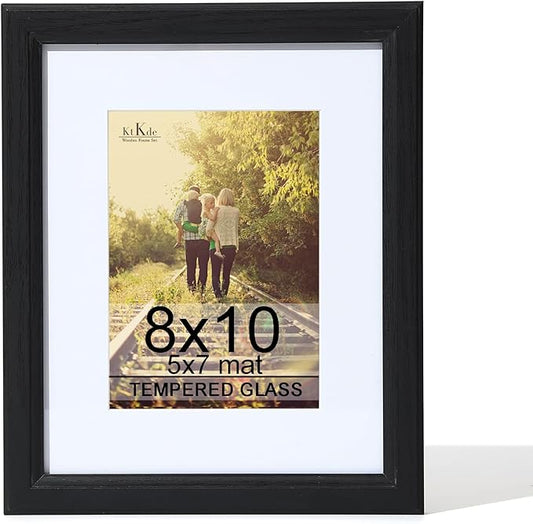 KTKDE 8x10 Picture Frame Real Glass, Display Pictures 5x7 with Mat or 8x10 Without Mat, Modern Style Wood Composite Frame,...