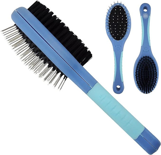American Kennel Club AKC Pet Grooming Brush for Dogs and Cats - 2-in-1 Deshedding and Detangling Brush with Dense Nylon Br...