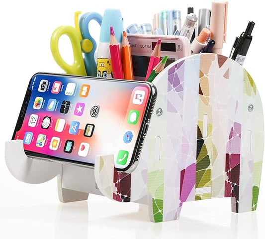 MOKANI Pen Pencil Holder for Desk Cute Elephant Gifts Desk Organizer Marker Makeup Brush Holders Workspace Organizers Offi...