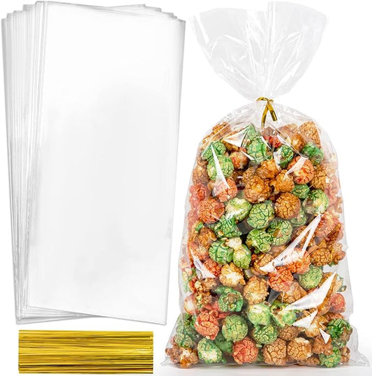 Labeol 160pcs Clear Cellophane Bags 7X14 Treat Bags with Ties Goodie Bag Clear Gift Bag for Packaging Popcorn Party Favor ...
